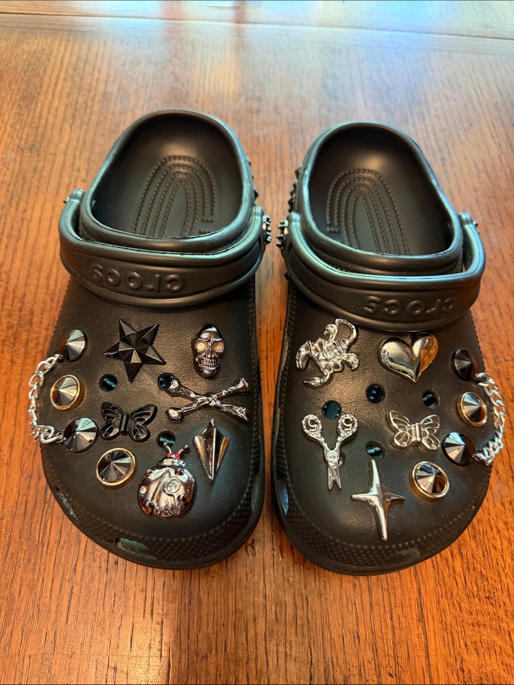 CROCS Black Studded Rock n Roll Clog Mules with Silver Metal Charms